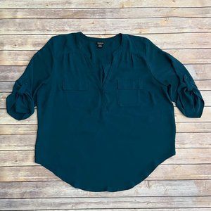 Torrid Harper Georgette Pullover 3/4 Sleeve Blouse - Teal